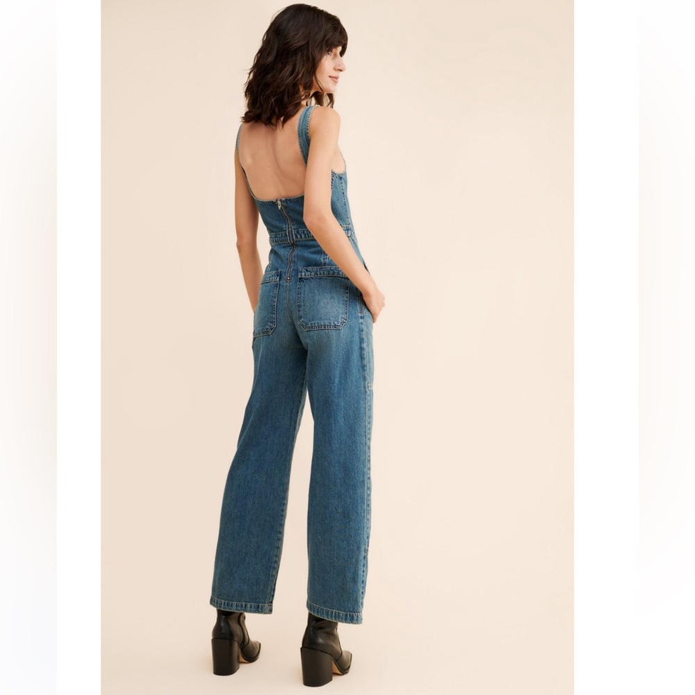Free People Amina Denim Wide-Leg + Lace-Up Jumpsuit - Picture 5 of 16